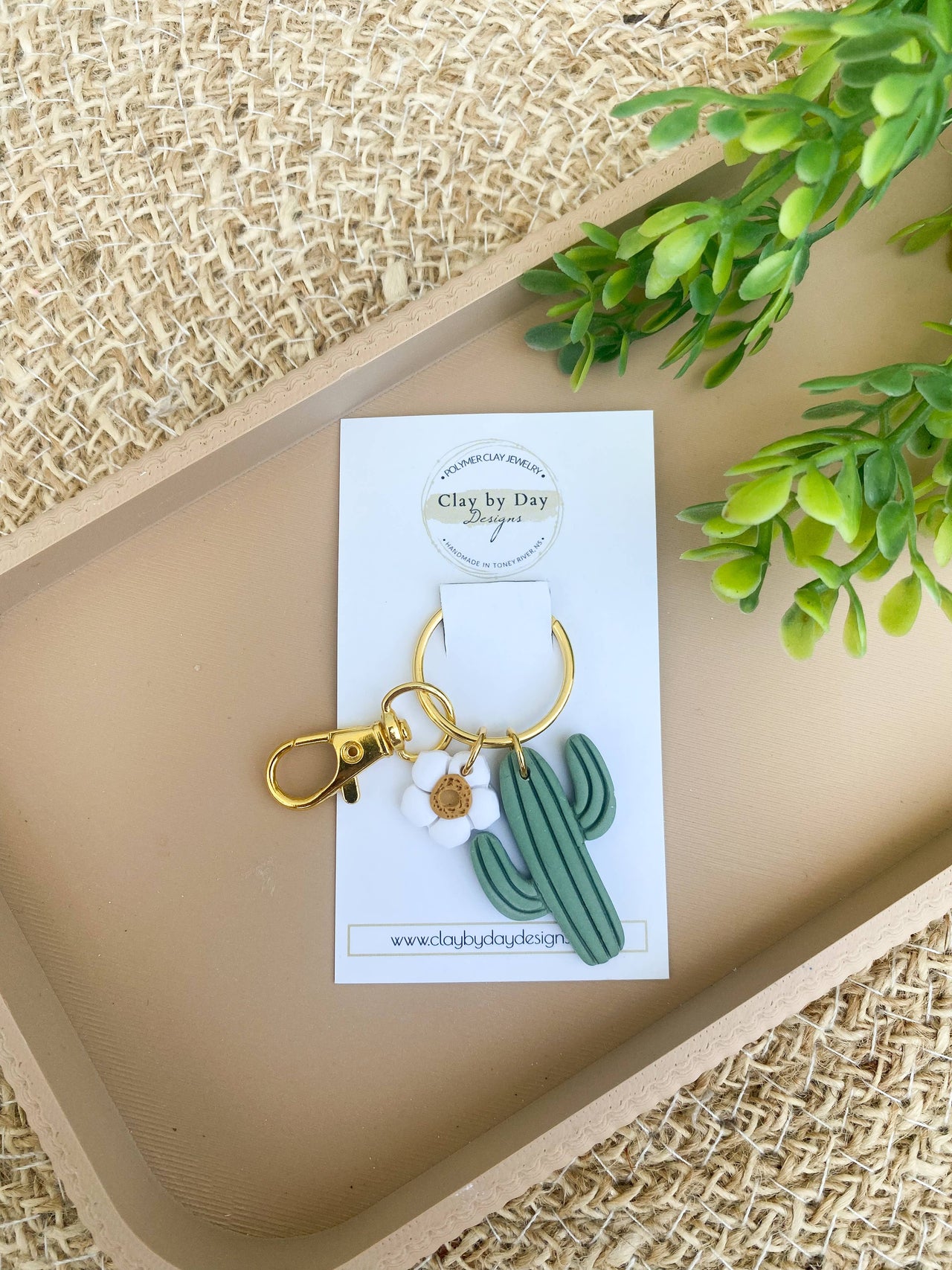 Polymer Clay Keychain  |  Cactus & Flower