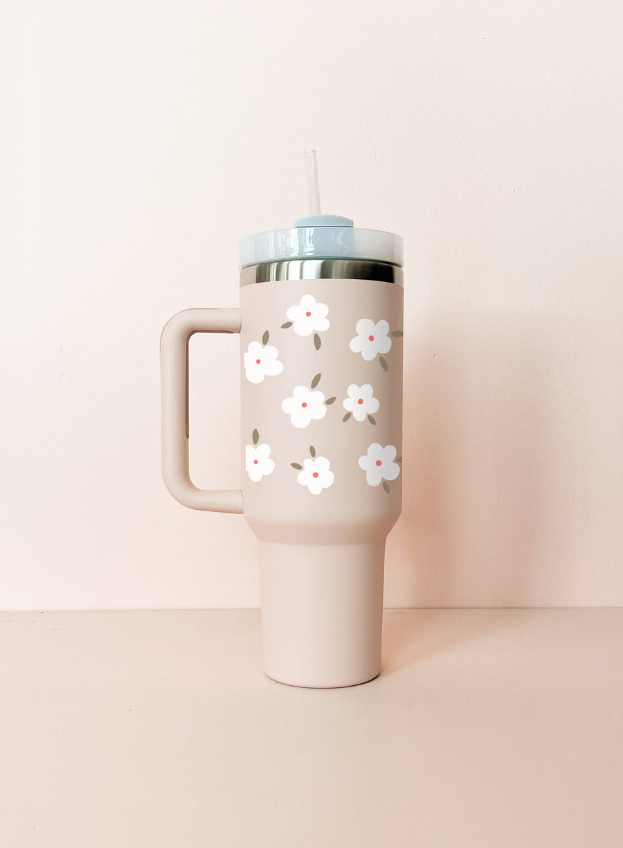 40oz insulated tumbler - pale pink: Winter Flowers