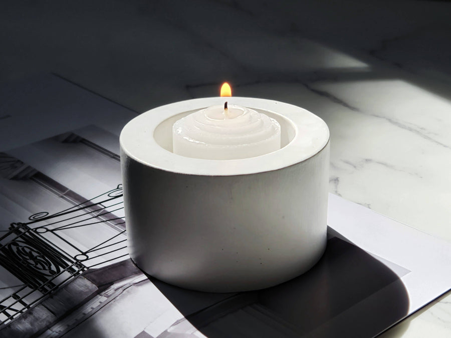 Round Jesmonite Tea Light Holder  |  Cement Grey