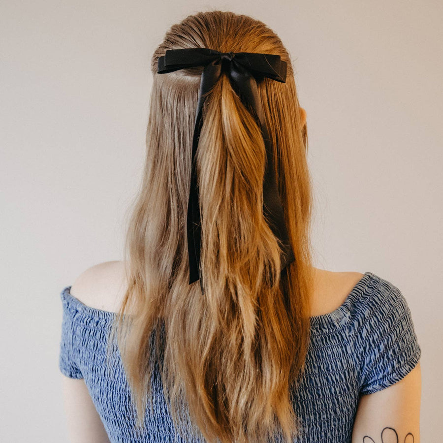 Black Satin Bow Hair Clip