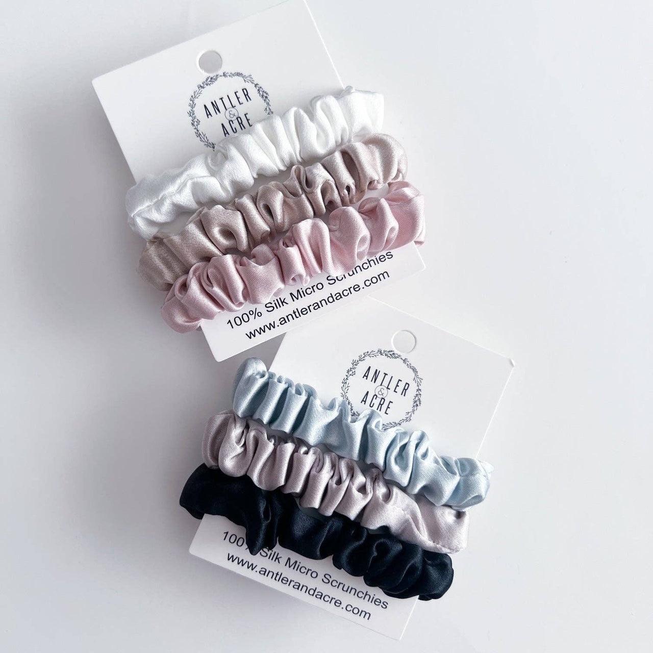 100% Silk Scrunchie Trio  |  Pink  |  Micro