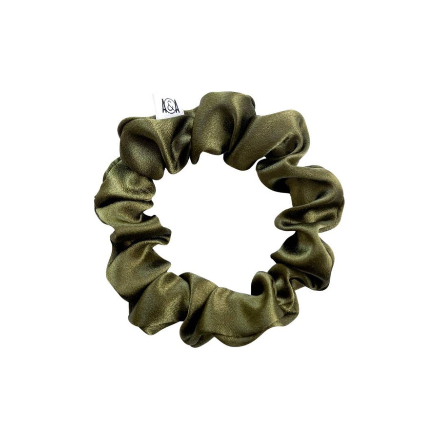 100% Silk Olive Scrunchie: MINI