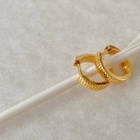Thumbnail for Ribbed Honey Huggie Hoops