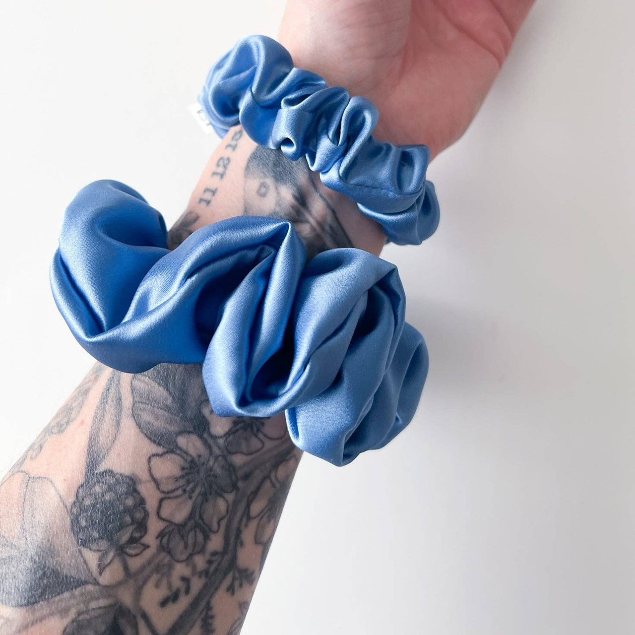 100% Silk Blue Scrunchie: MINI