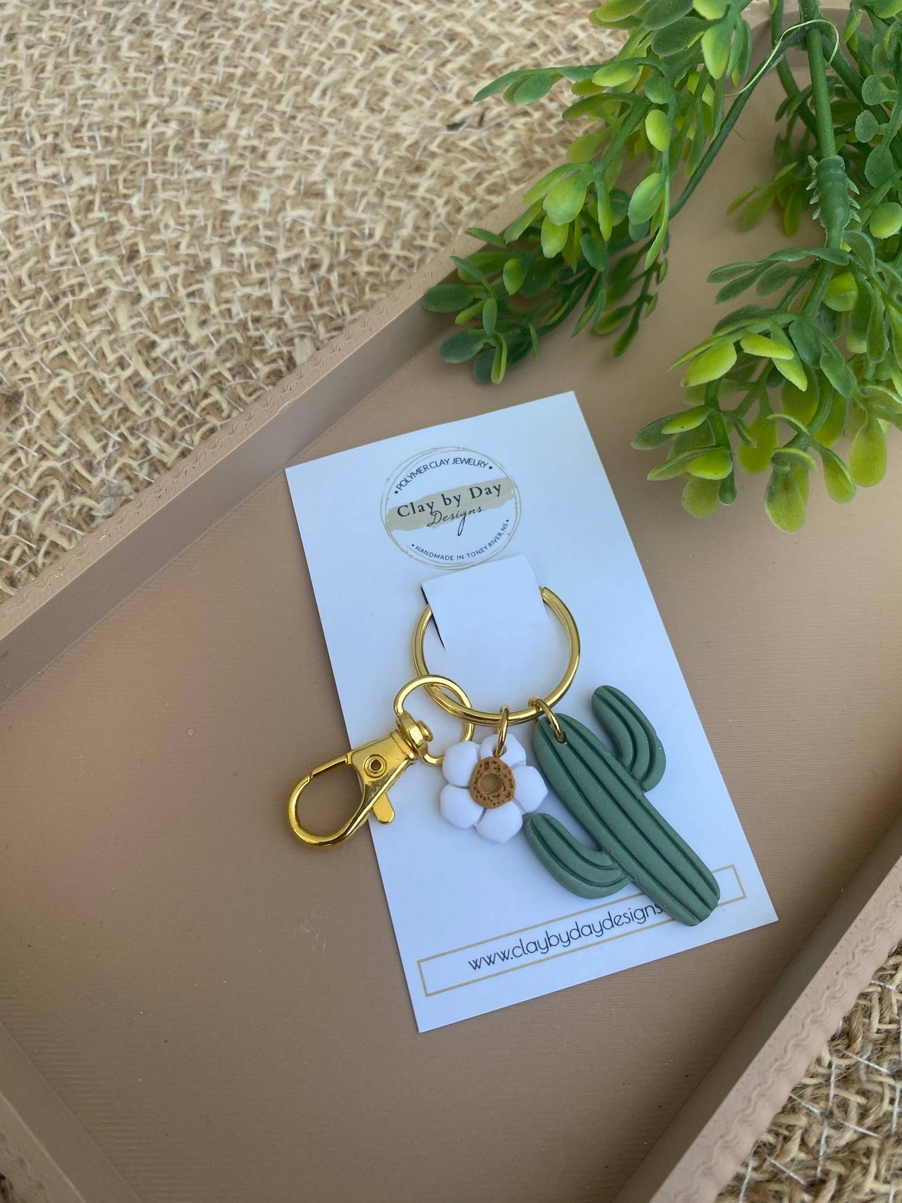 Polymer Clay Keychain  |  Cactus & Flower