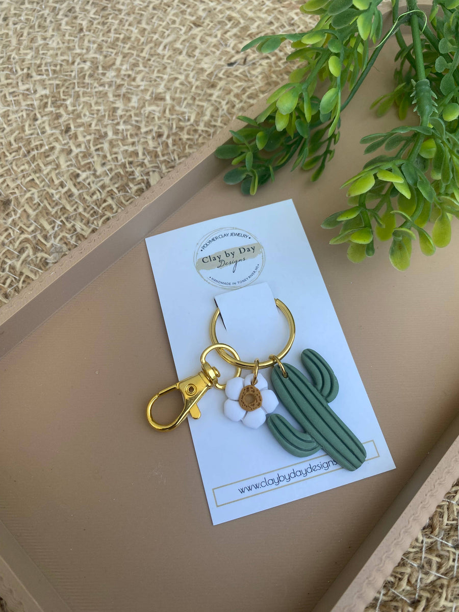 Polymer Clay Keychain  |  Cactus & Flower