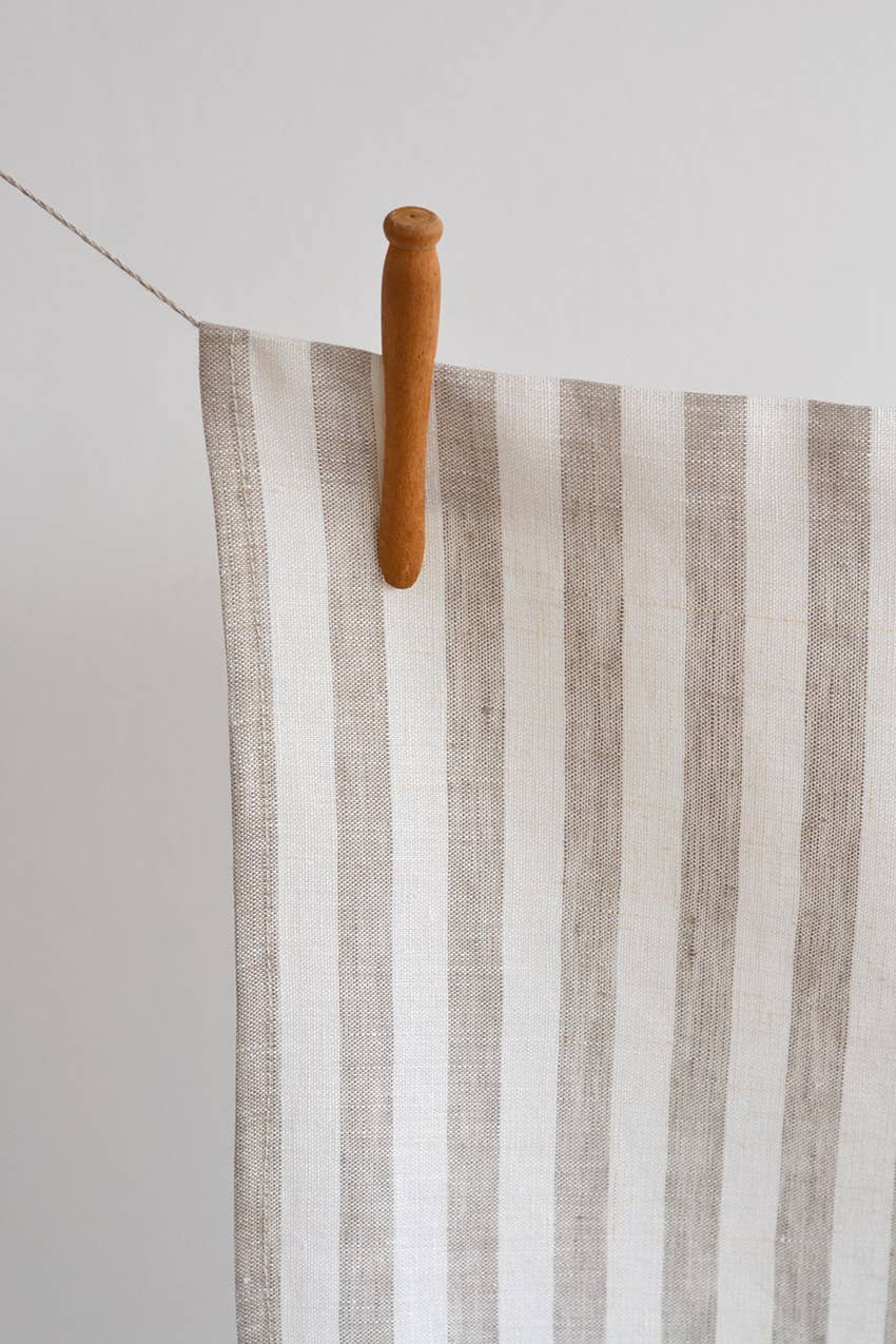 Parallel Linen Striped Tea Towel - Taupe
