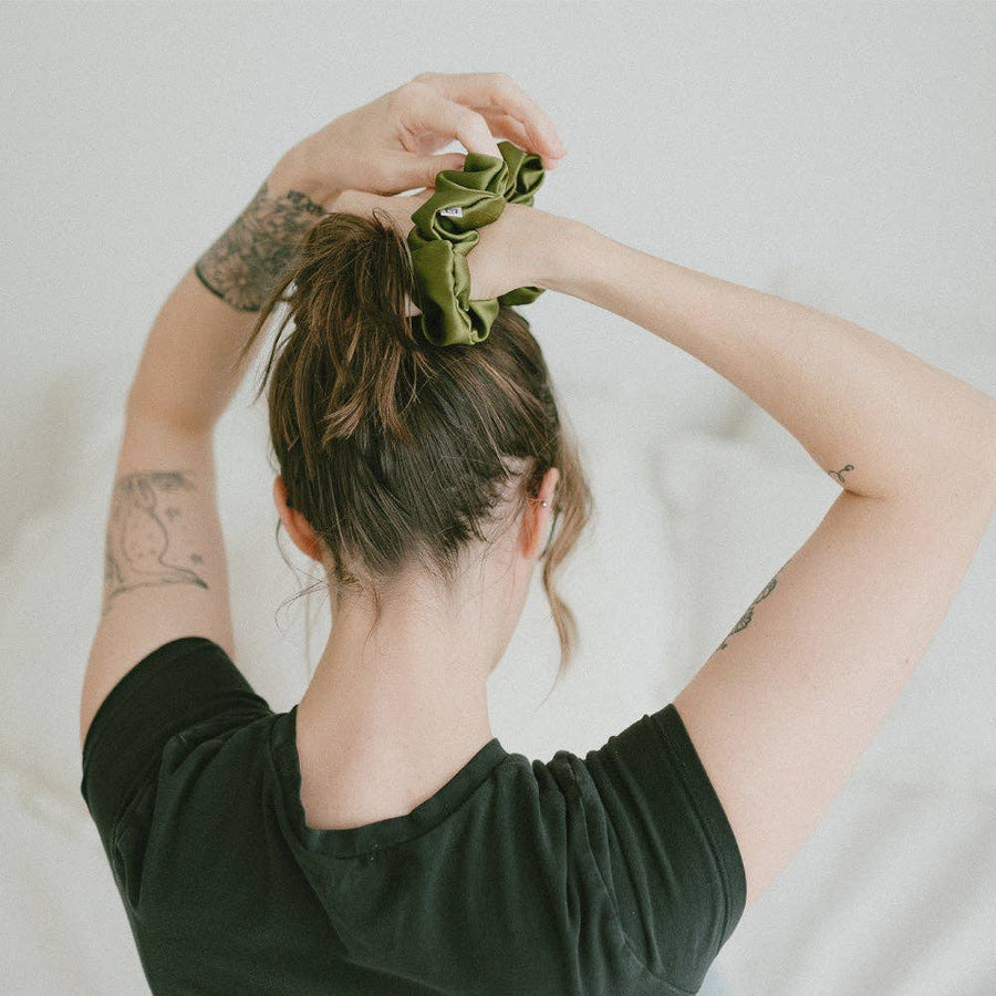 100% Silk Olive Scrunchie: MINI