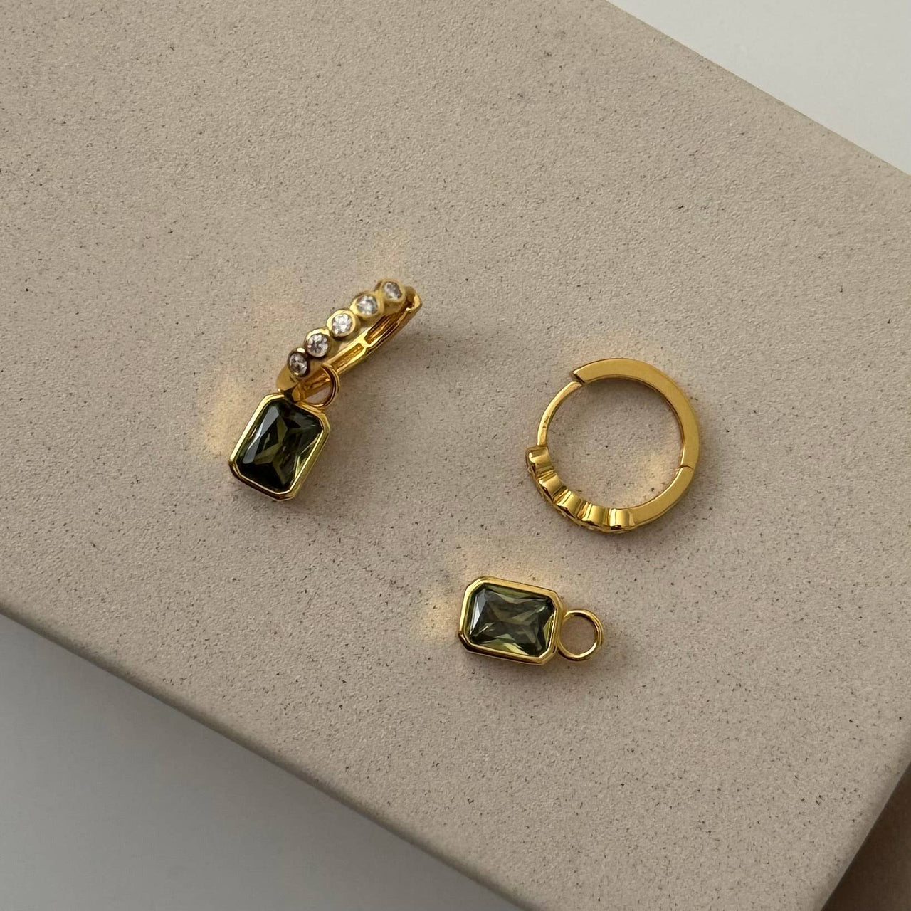 Hoop Drop Earrings  |  Gold and Olive