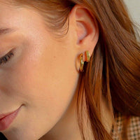 Thumbnail for Ribbed Honey Huggie Hoops