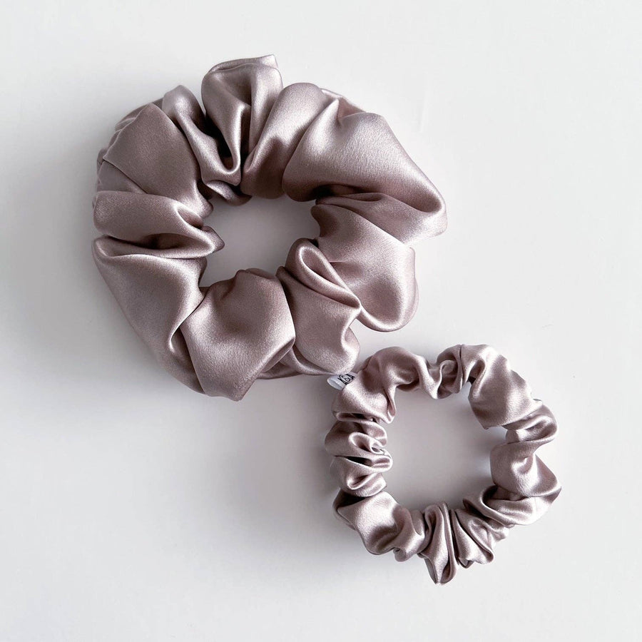 100% Silk Silver Mauve Scrunchie