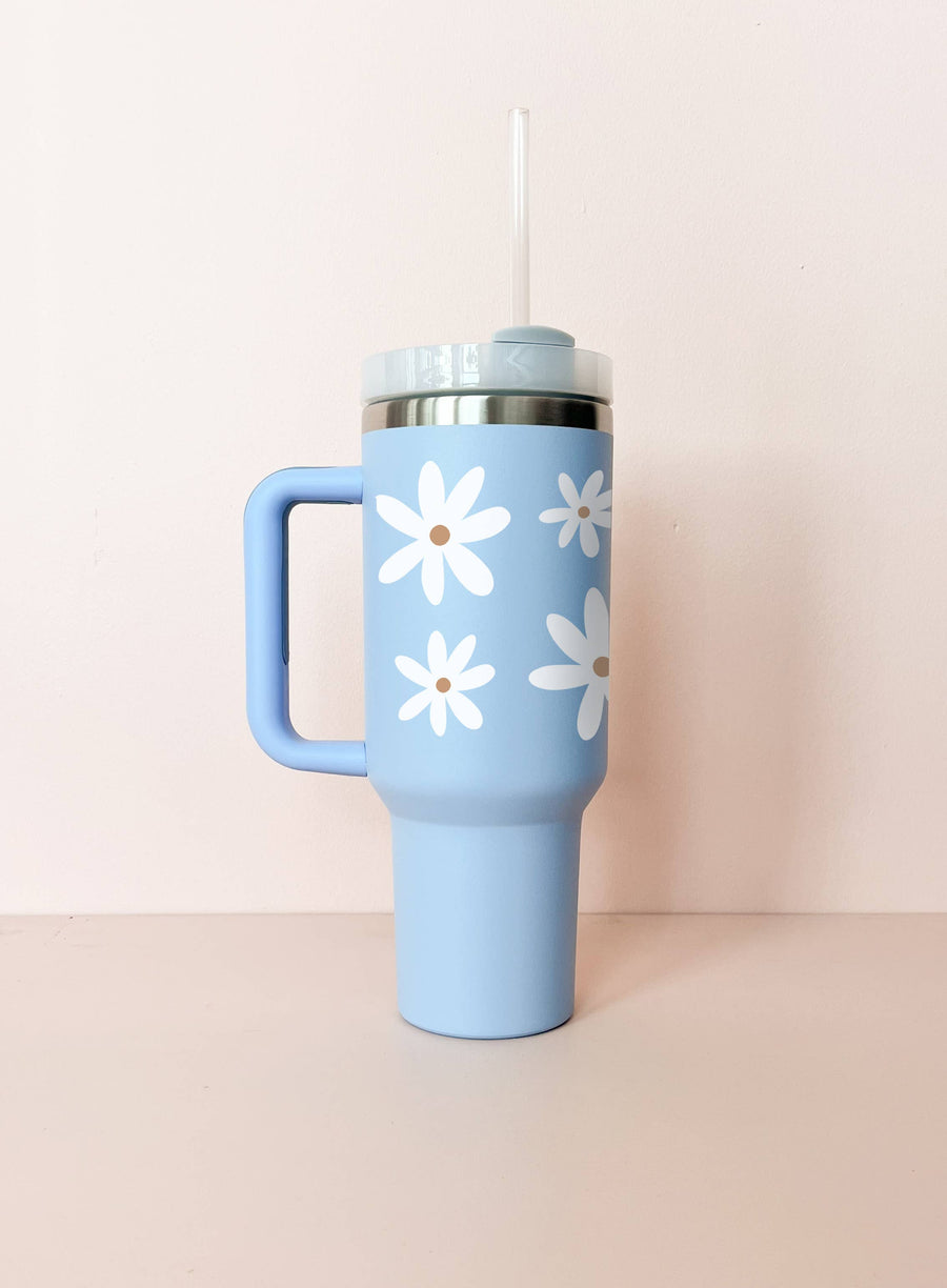 40oz insulated tumbler - sky blue: DAISIES