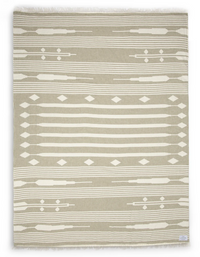 Thumbnail for A khaki and white patterned throw blanket laid out flat.