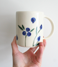 Thumbnail for Handmade Blueberries Pottery Mug: 14 ounces