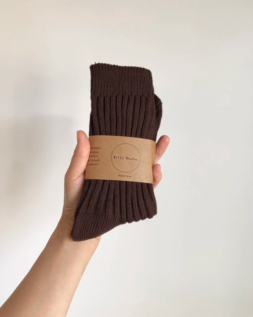 Ribbed Cotton High Socks  |  Dark Chocolate  |  W 7.5-10.5