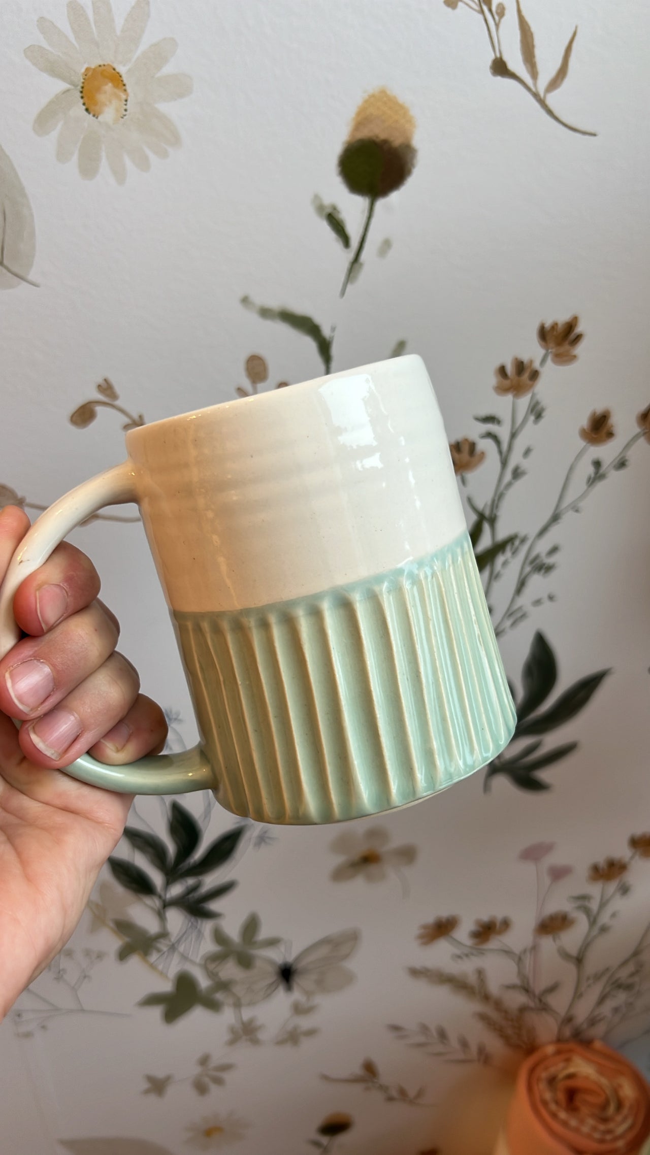 Striped Pottery Mug - Teal
