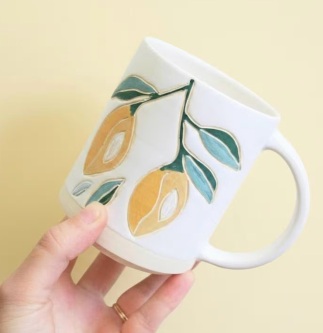 Handmade Lemons Pottery Mug: 14 ounces