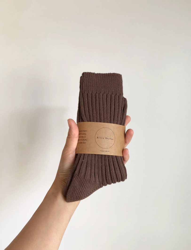 Ribbed Cotton High Socks  |  Milk Chocolate  |  W 7.5-10.5