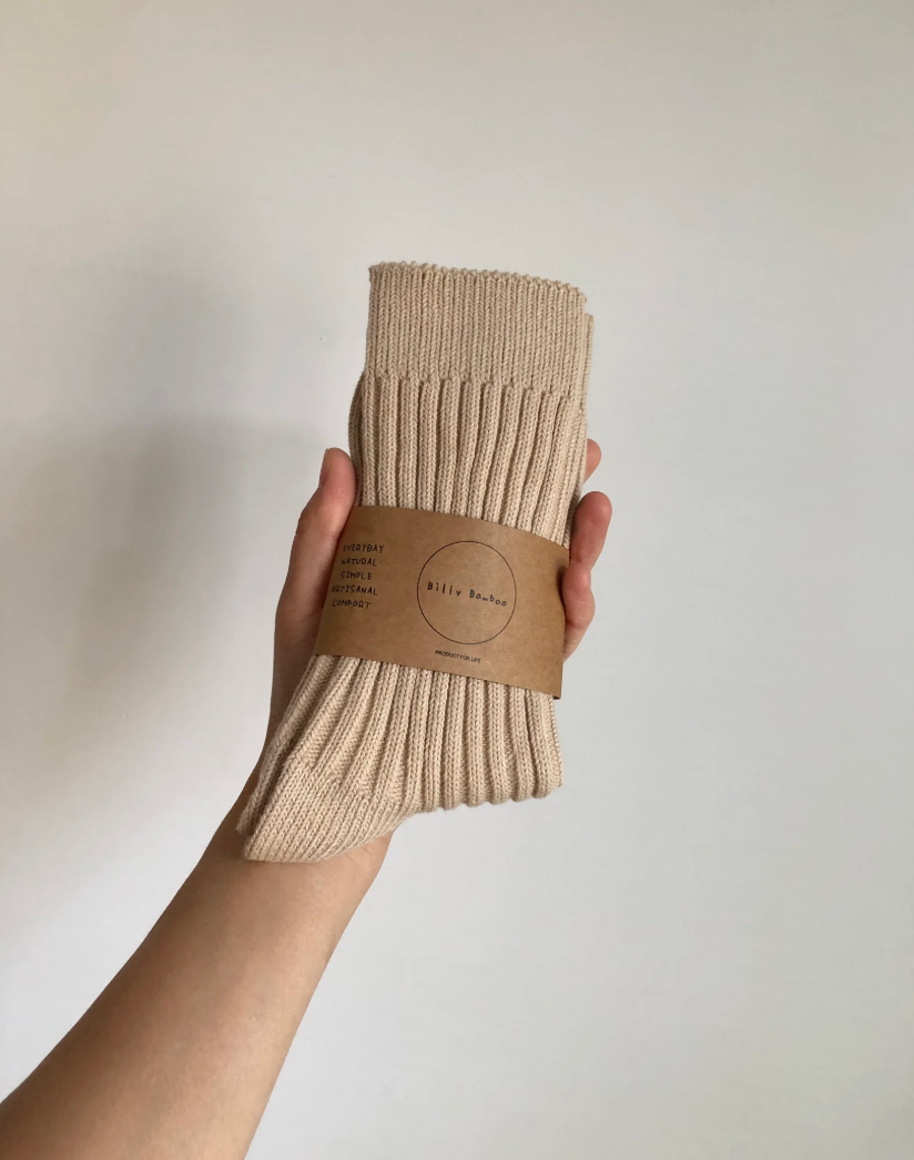 Ribbed Cotton High Socks  |  Oat  |  W 7.5-10.5