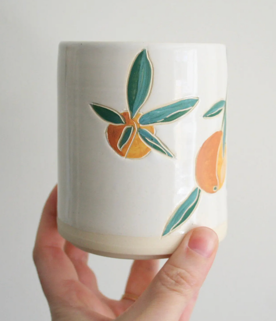 Handmade Oranges Pottery Mug: 14 ounces
