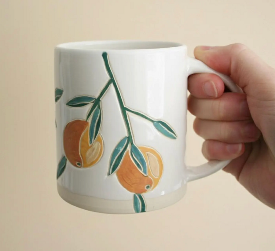 Handmade Oranges Pottery Mug: 14 ounces