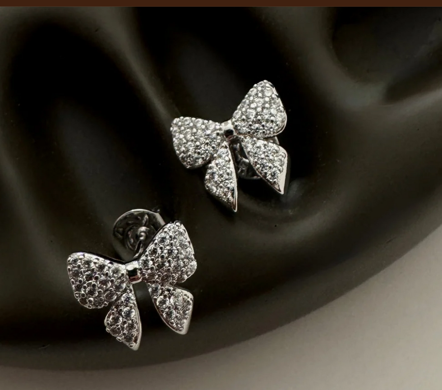 Pavé Bow Studs  |  Silver