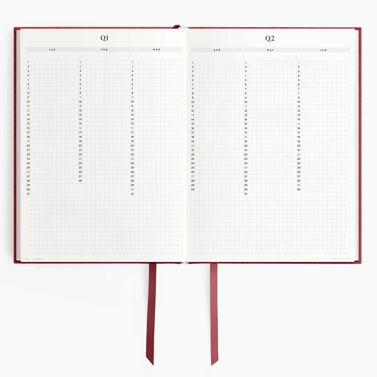 2026 A5 Minimalist Horizontal Planner - Scarlet Oak