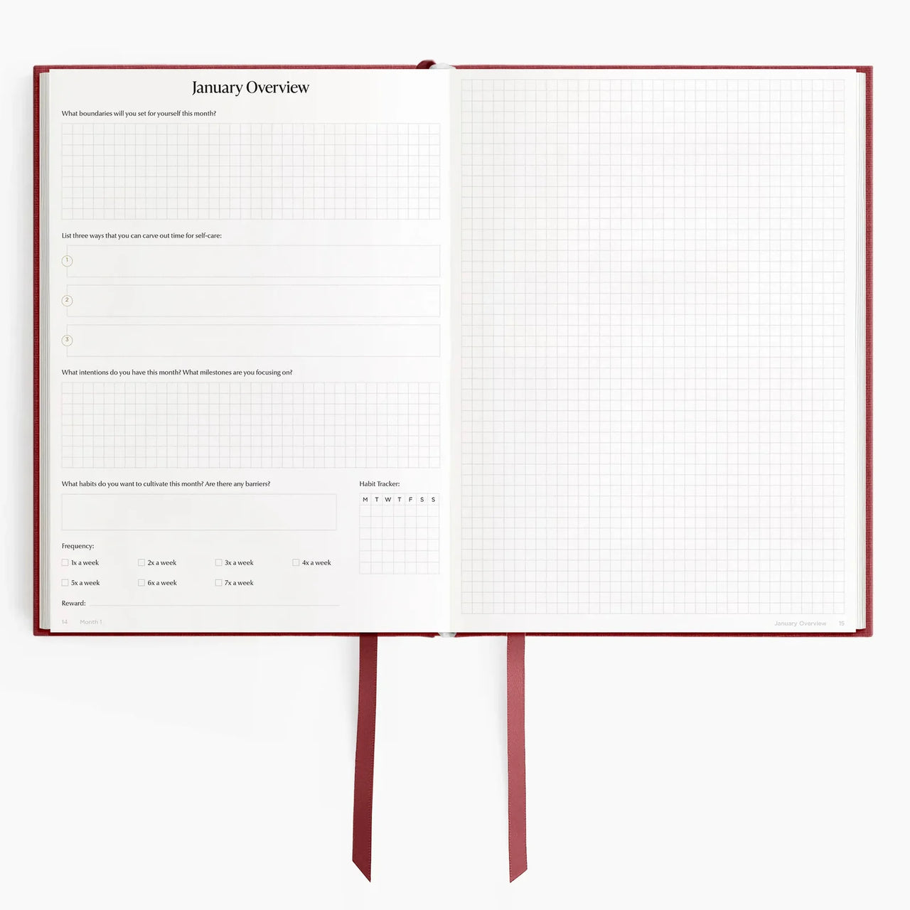 2026 A5 Minimalist Horizontal Planner - Scarlet Oak