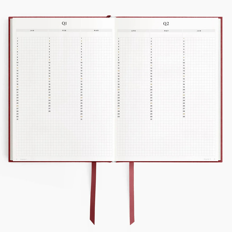 2026 A5 Minimalist Horizontal Planner - Scarlet Oak