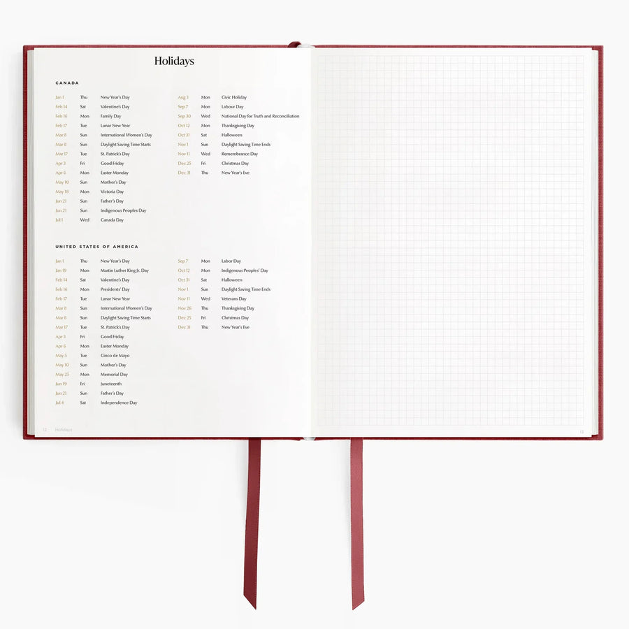 2026 A5 Minimalist Horizontal Planner - Scarlet Oak