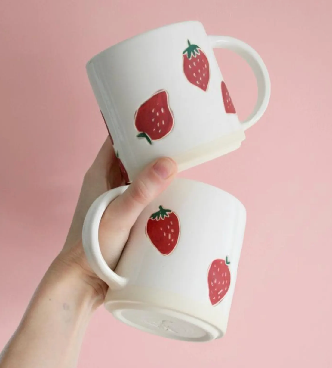 Handmade Strawberry Pottery Mug: 14 ounces