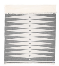 Thumbnail for A black and white geometric patterned throw blanket laid out flat.