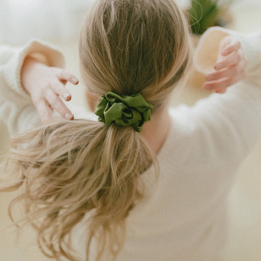 100% Silk Olive Scrunchie: MINI