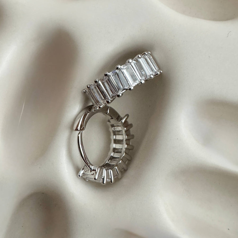 Liya Rectangle Stones Huggies- Silver