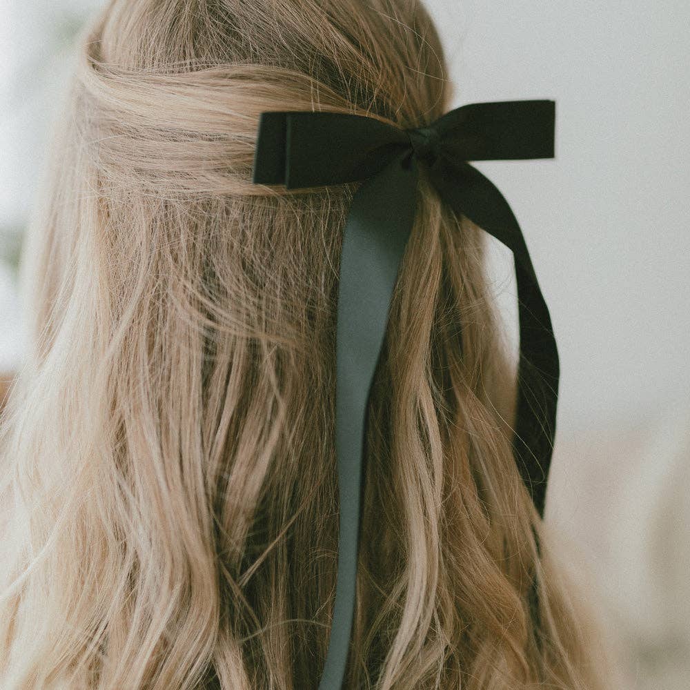 Satin Bow Hair Clip: Oyster