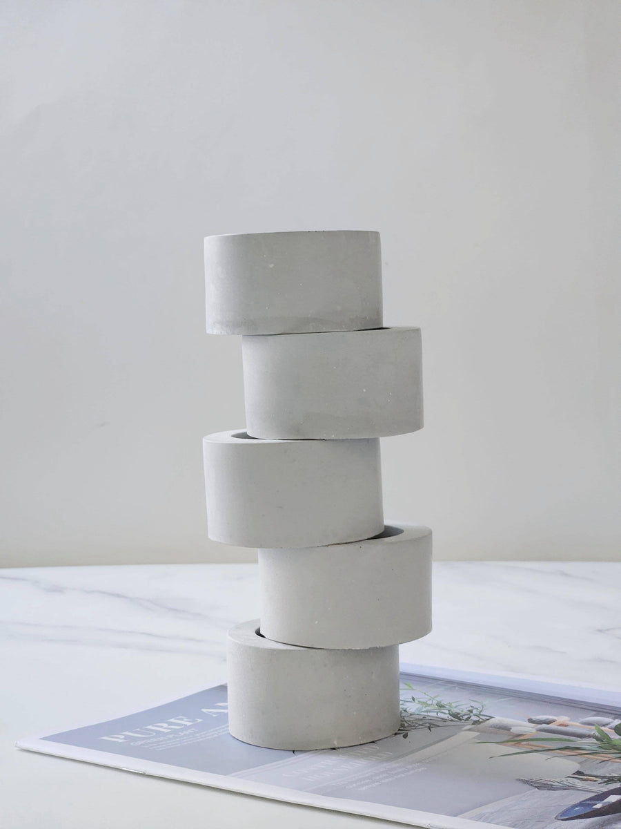 Round Jesmonite Tea Light Holder  |  Cement Grey