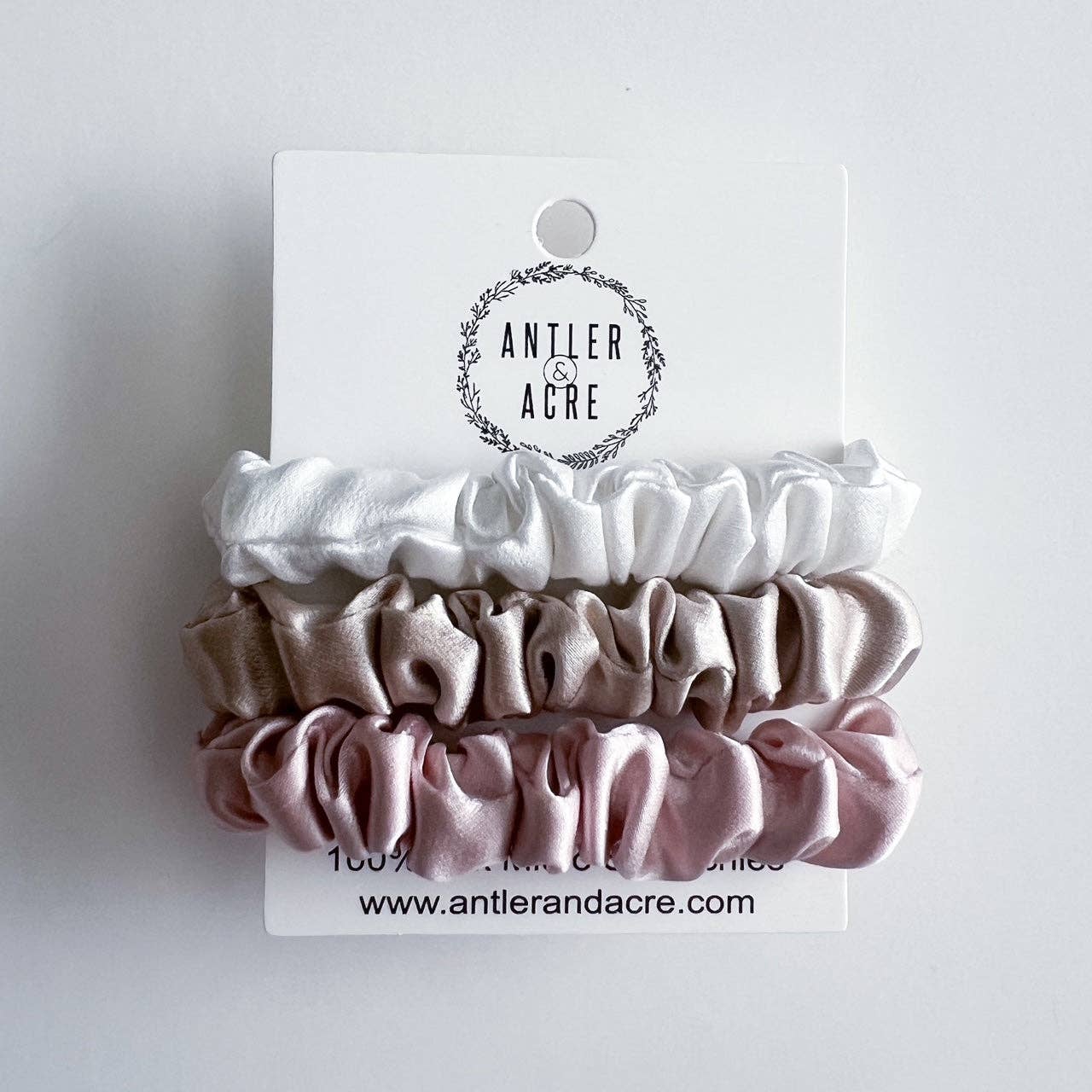 100% Silk Scrunchie Trio  |  Pink  |  Micro