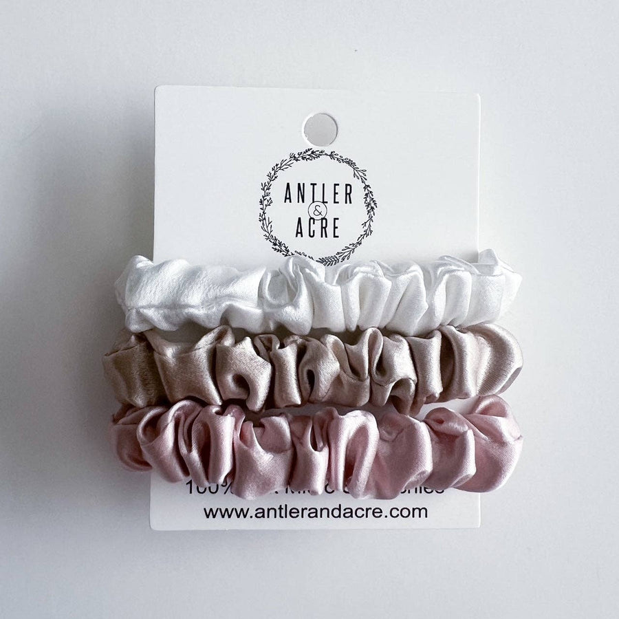 100% Silk Scrunchie Trio  |  Pink  |  Micro