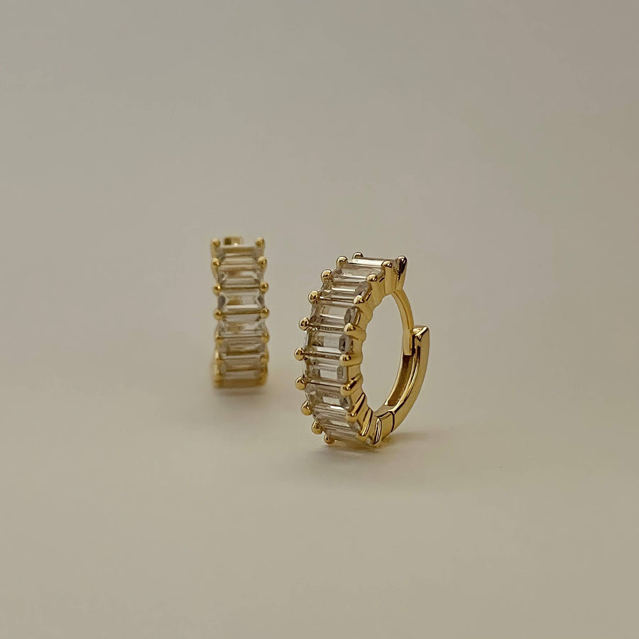 Liya Rectangle Stones Huggies  |  Gold