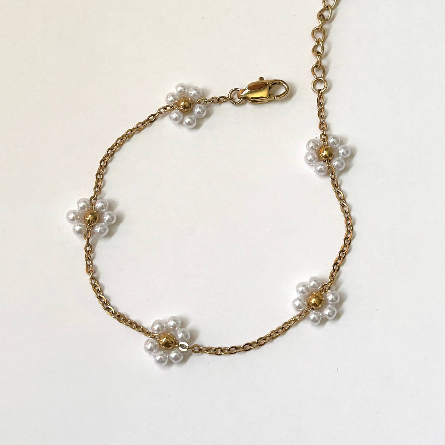 Pearl Flower Bracelet  |  Gold