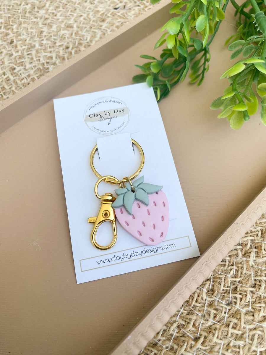 Polymer Clay Keychain  |  Pink Strawberry