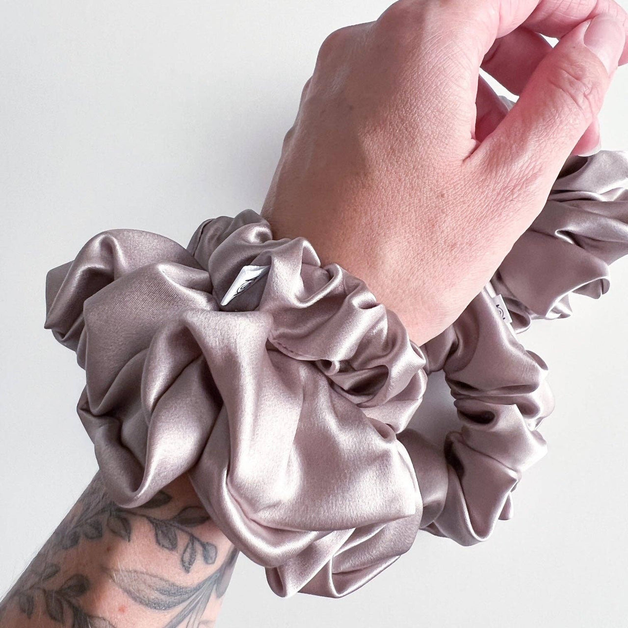 100% Silk Silver Mauve Scrunchie