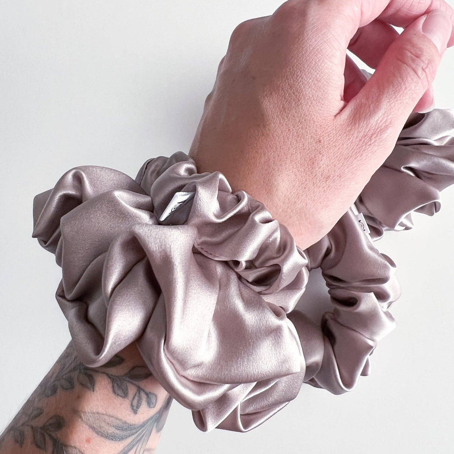100% Silk Silver Mauve Scrunchie