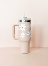 Thumbnail for 40oz insulated tumbler - pale pink: DAISIES