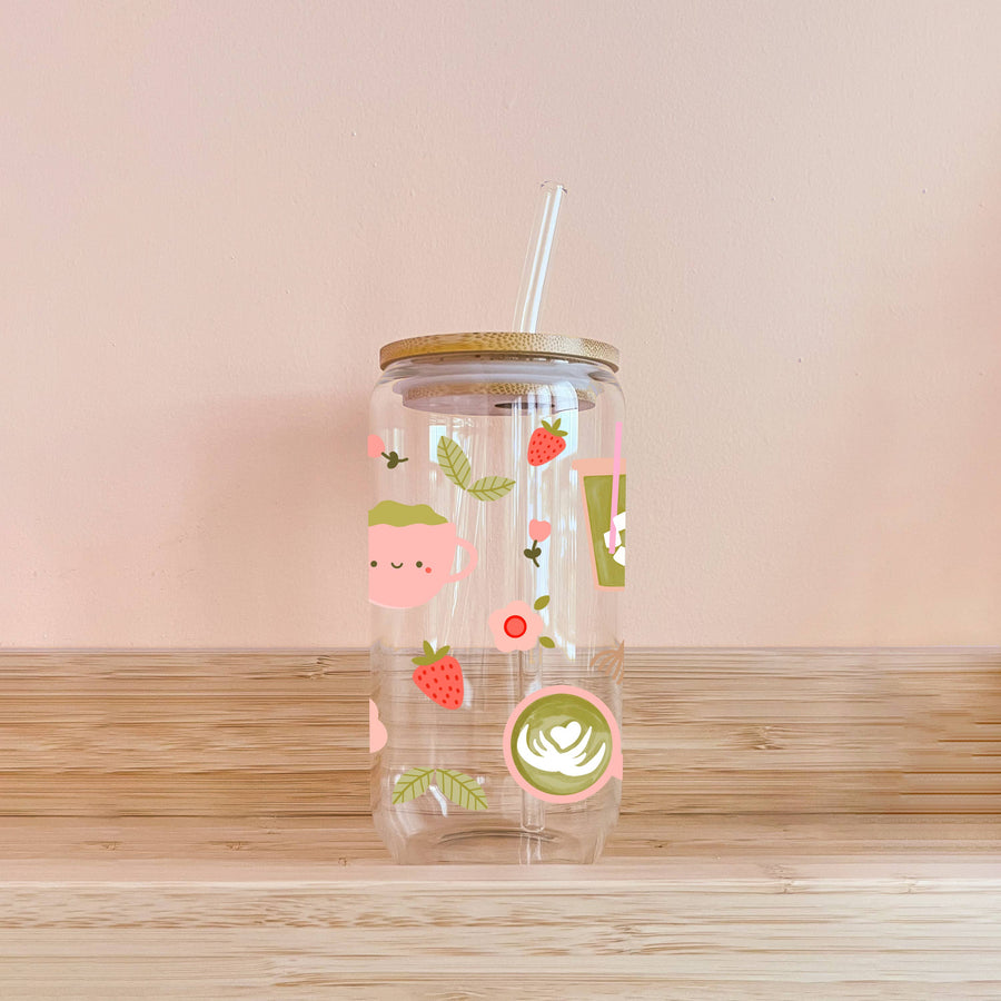 Boho Tumbler  |  Strawberry Matcha  |  Glass