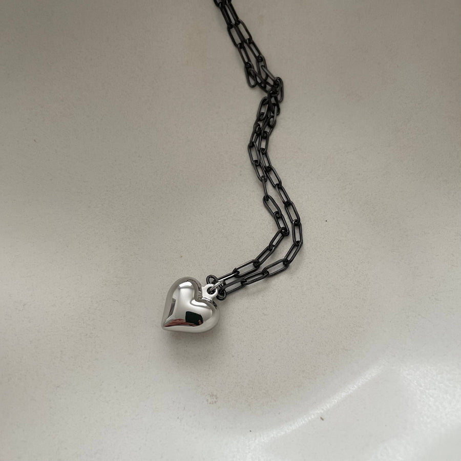 Chunky Heart Necklace- Silver Heart