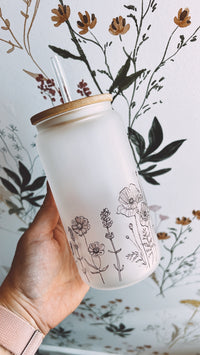 Thumbnail for Glass Tumbler - Floral Doodle Frosted