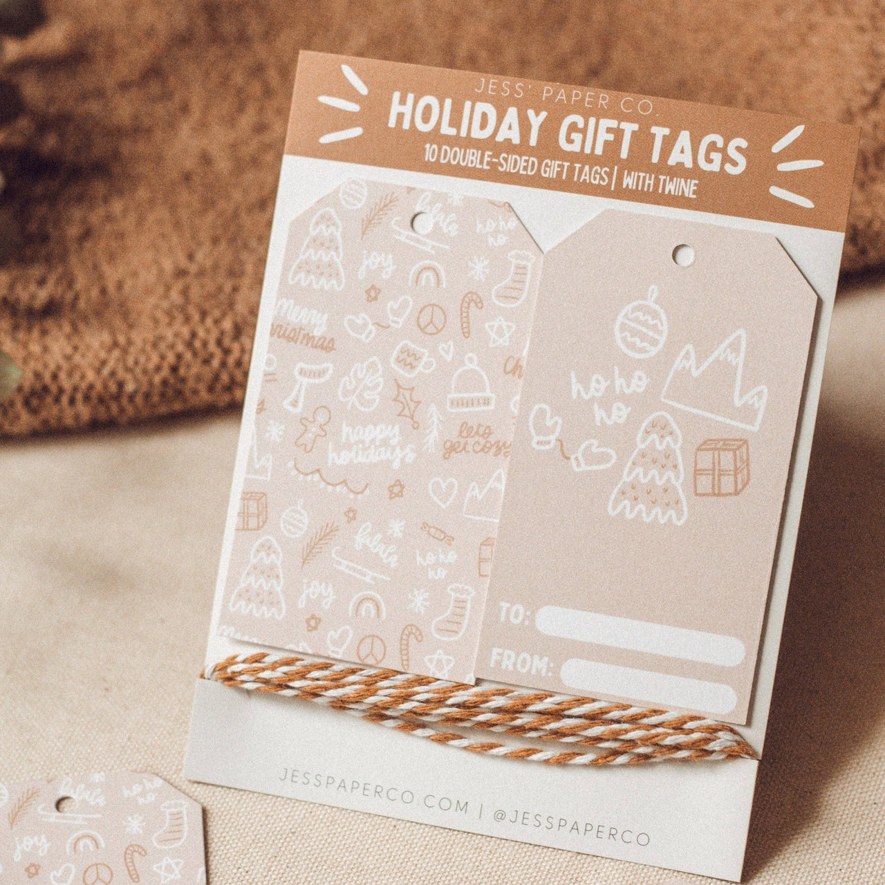 Pink Holiday Gift Tags with Twine by Jess' Paper Co.